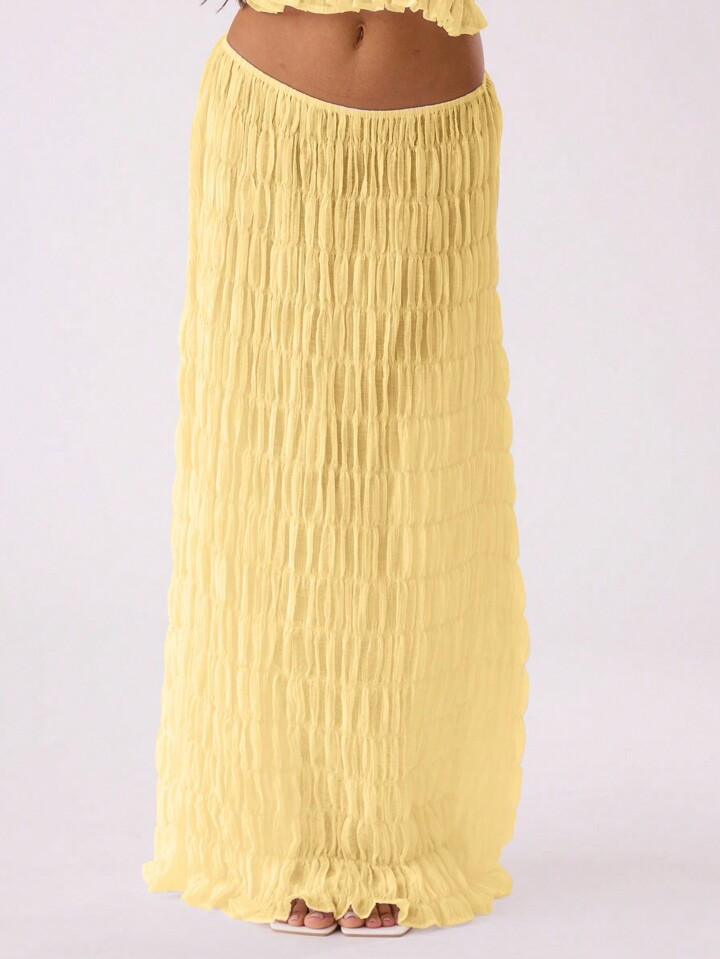 MUSERA Women Casual Shirred Soft Maxi Yellow Skirt | SHEIN