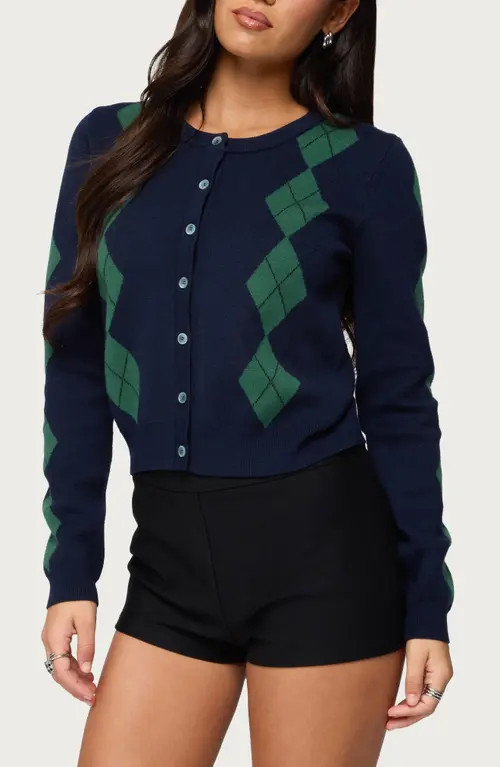 EDIKTED Farren Argyle Cardigan in Navy at Nordstrom, Size Medium | Nordstrom