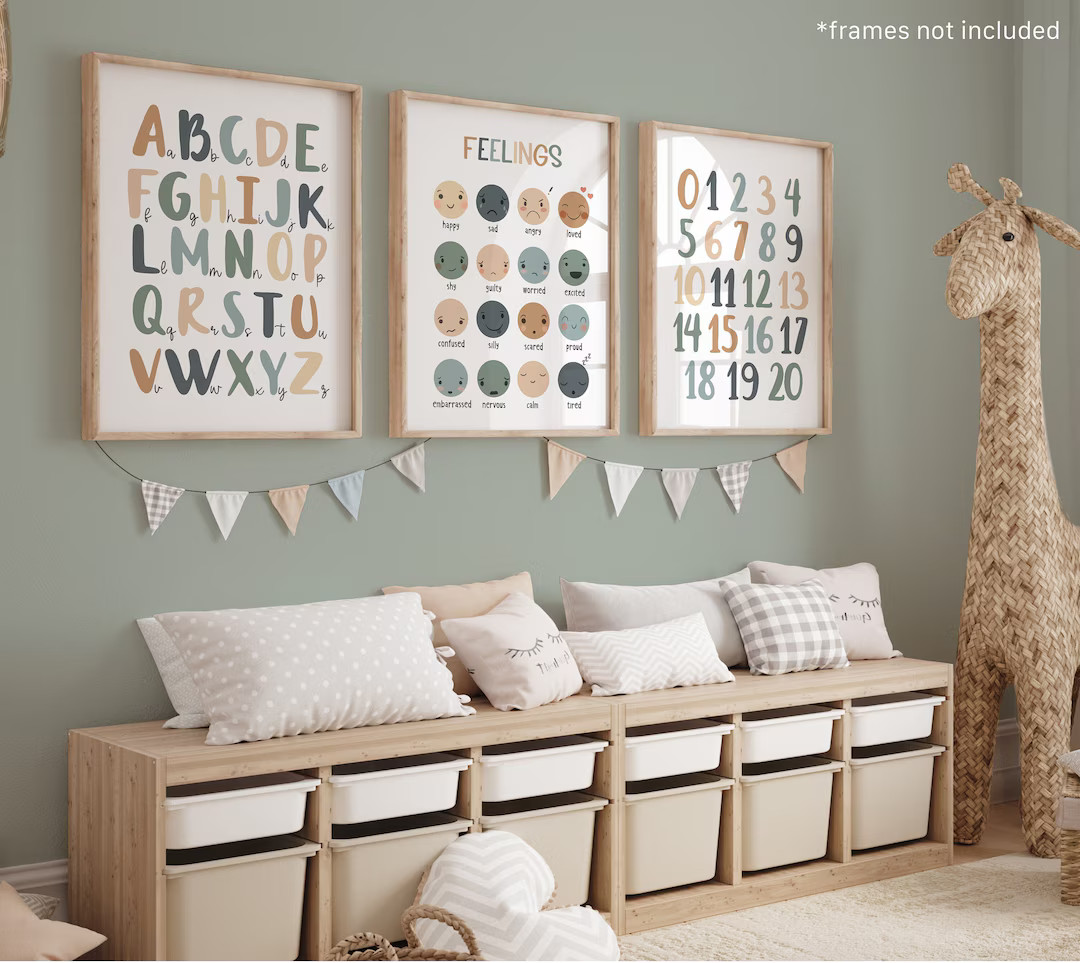 Set of 3 Educational Nursery Prints, Feelings Chart Print, Alphabet Chart, Numbers Chart, Scandi ... | Etsy (US)
