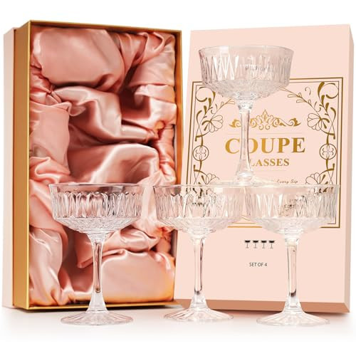 VIMERPA Coupe Glasses, Martini Glasses Set of 4, Vintage Champagne Coupe Glasses, 8oz Large Martini Glass, Crystal Retro Style Cocktail Glass for Elegant Bar Drinks, Vintage Art Deco Glassware | Amazon (US)