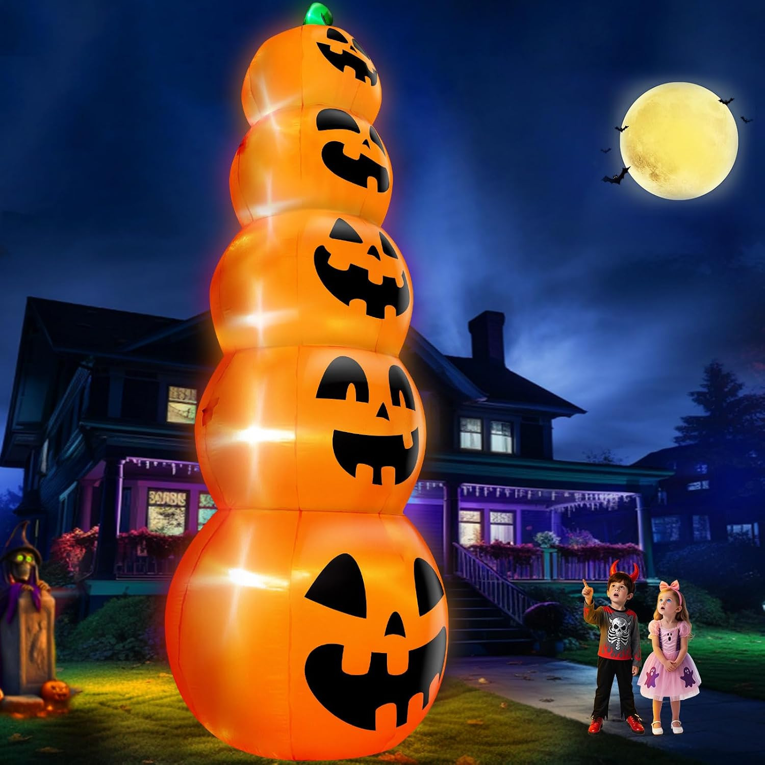 14 FT Giant Halloween Inflatable Stacked Pumpkins Outdoor Decoration | Amazon (US)