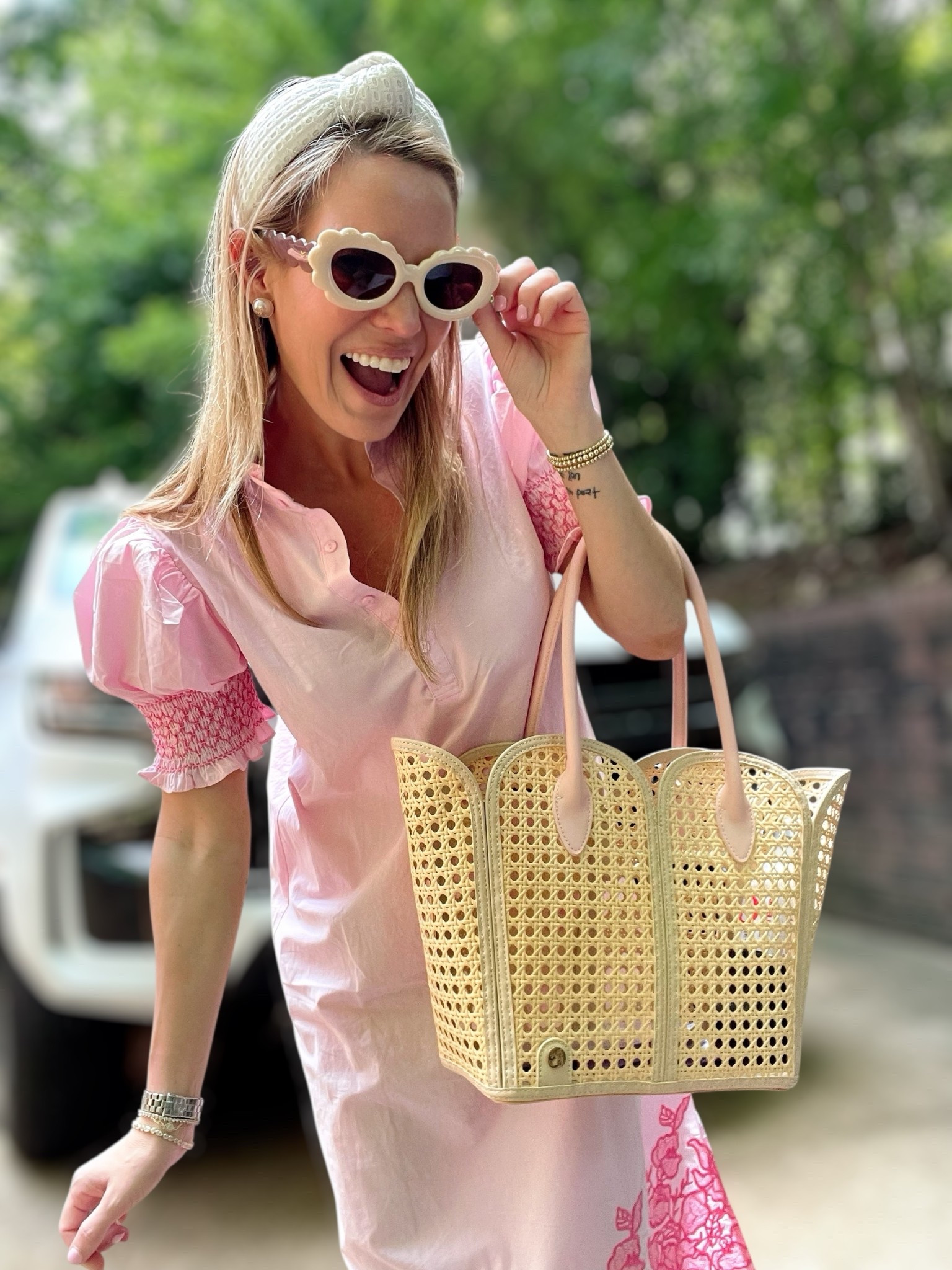 🎀 Tuckernuck style without the splurge! This darling Amazon find is giving preppy, polished perfection with a touch of playful charm 💖 The 100% cotton shirt dress features smocked puff sleeves, a crisp stand collar, and beautifully detailed floral embroidery along the hemline 🌸

I’m wearing the size S in the pink and it’s so lightweight and comfortable — ideal for hot southern days and summer soirées alike ☀️ Paired it with white slides, pearl studs, a cane tote, and my fave scallop sunnies for a Palm Beach meets garden tea party look 🐚🌿🕶

✨Under $60, Prime-eligible, and available in green too! This dress is perfect for brunch, baby showers, church, or any event where you want to look polished but stay cool.

💎 Jewelry is from Melinda Maria — use my code PREPPYREBEL for 10% off your order! I love layering her dainty gold bracelets with classic pearl earrings for an effortless everyday glam ✨

🛍 Tap to shop the full look and save on your sparkle!

#AmazonFashion #TuckernuckDupe #PreppyStyle #LTKunder100 #LTKsummerstyle #GardenPartyVibes #ScallopSunnies #CaneBagStyle #PreppyOnABudget #MelindaMaria #PREPPYREBEL #LTKjewelry #LTKfinds #LTKootd

#LTKFindsUnder100 #LTKOver40 #LTKFindsUnder50