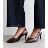 Women's Extra Wide Fit Brown Textured Slingback Court Shoes Vegan New Look | New Look (UK)