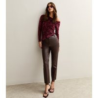 Women's Dark Brown Faux Leather Straight Leg Trousers New Look | New Look (UK)