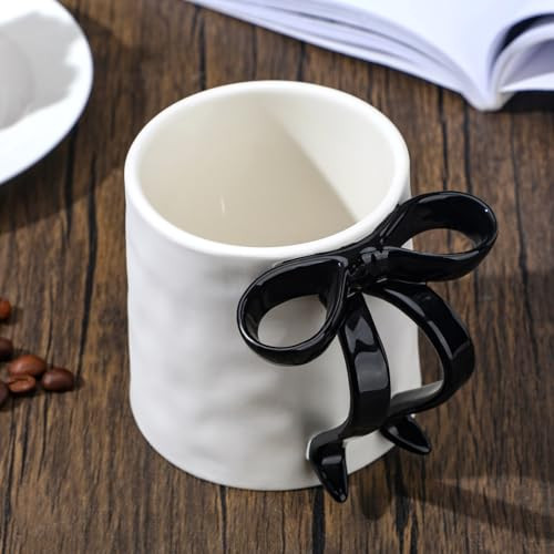 Didaey 12oz Bow Coffee Mug Ceramic Black Mug with Handle Novelty Drink Cup | Amazon (US)
