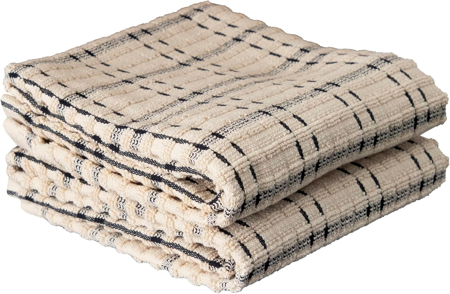 Ritz Royale Collection 100% Combed Terry Cotton, Highly Absorbent, Oversized Checked Kitchen Towel Set, 28" x 18", 2-Pack, Black | Amazon (US)