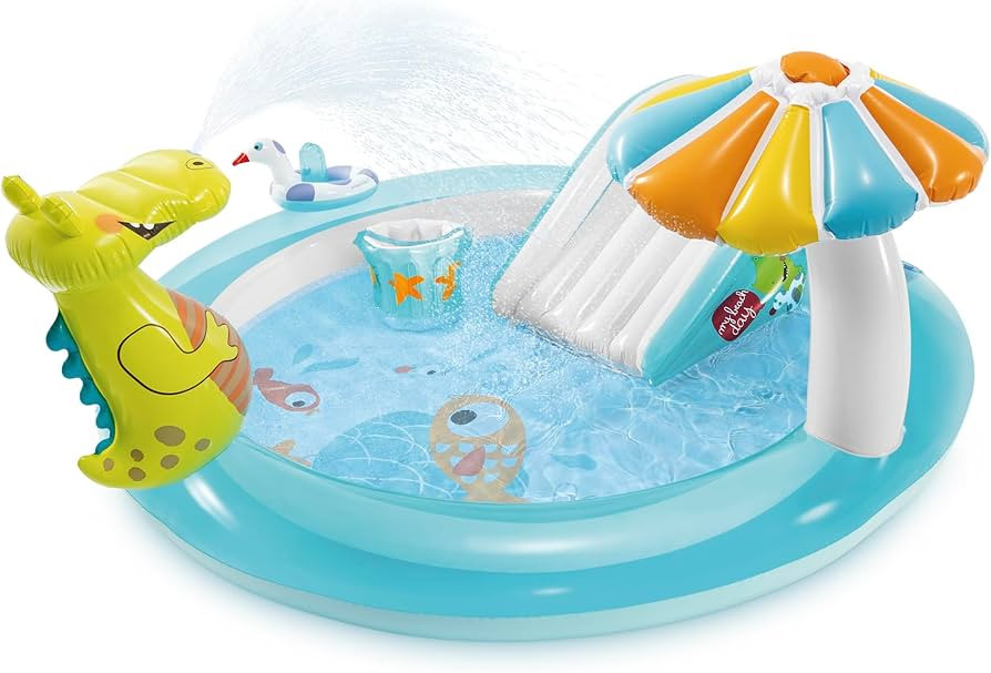 Intex Gator 6.6' x 5.6' x 4" Outdoor Inflatable Kiddie Pool Water Play Swim Center | Amazon (US)