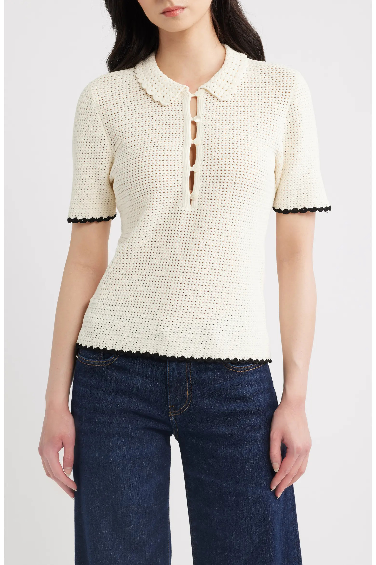 FRAME The Daybreak Open Stitch Polo Sweater (Women) | Nordstrom | Nordstrom