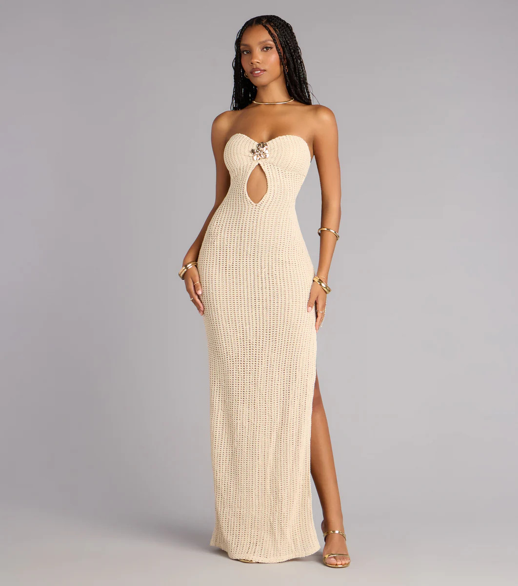 Catrina Crochet Slit Formal Dress | Windsor Stores