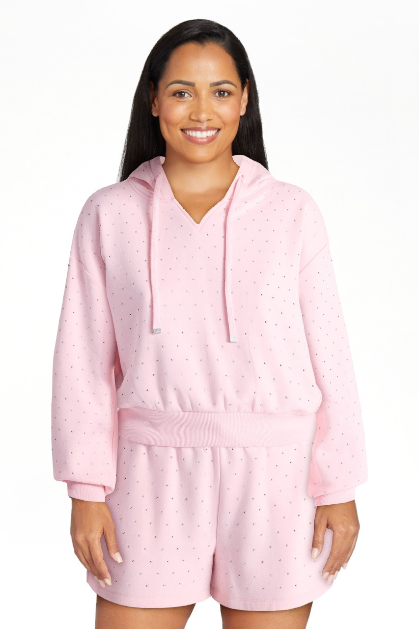 No Boundaries Faux Rhinestone Cropped Hoodie and Shorts Set, 2-Piece, Women’s | Walmart (US)