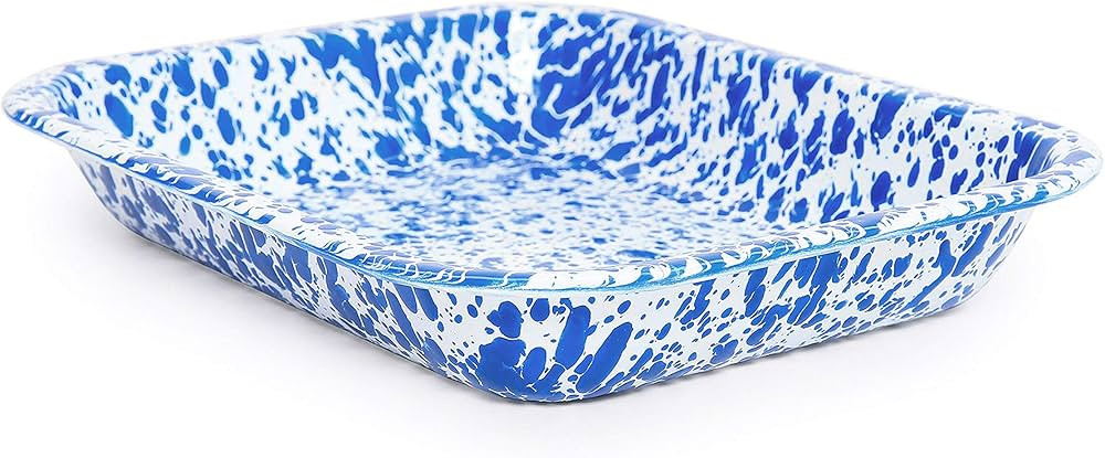Enamelware Small Open Roaster, 11.5 x 9.25 inches, Blue/White Splatter (Single) | Amazon (US)