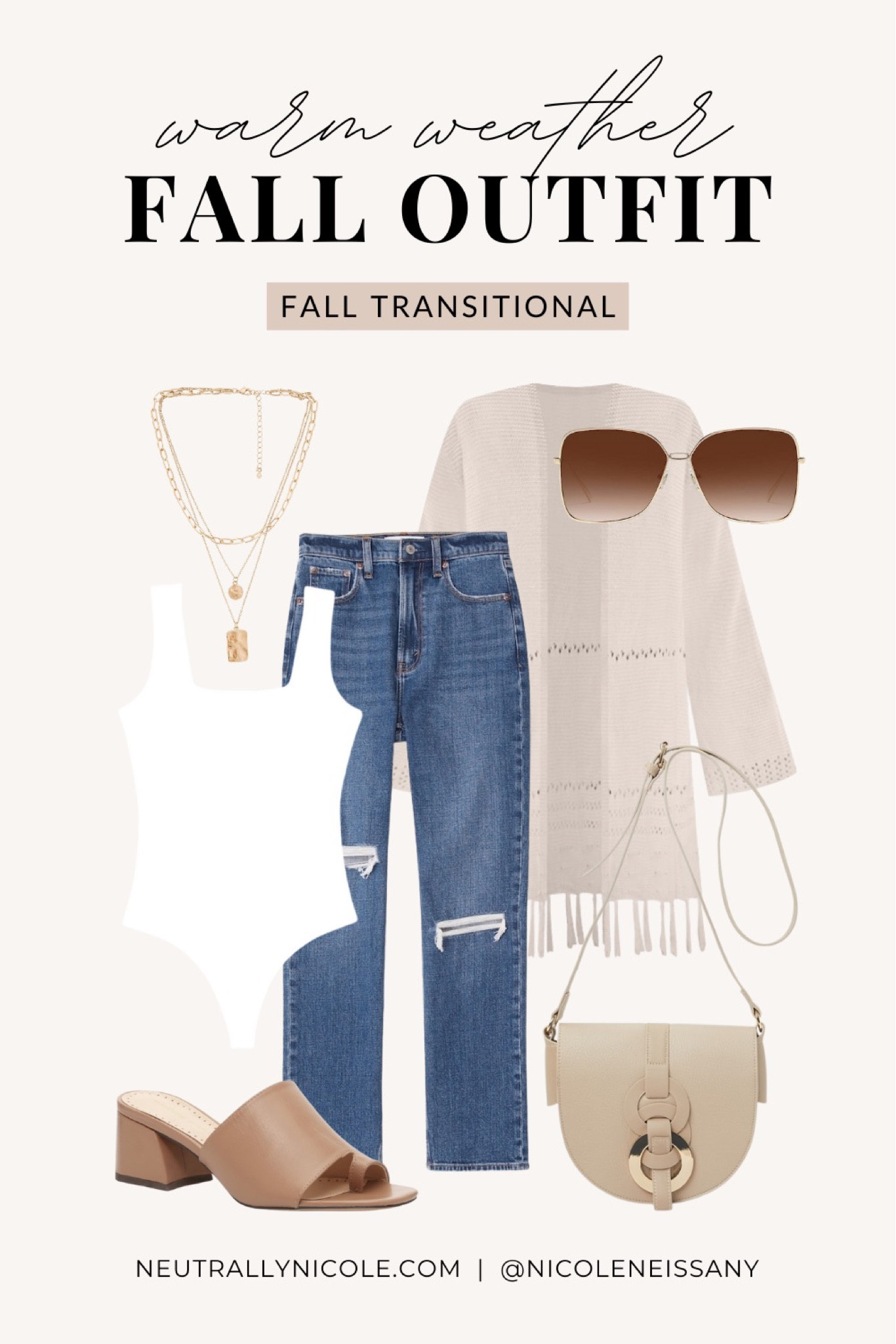 Warm weather fall transition outfit — super cute for school, brunch, dressy casual date, pumpkin patch, or shopping!

// fall transitional outfit, fall outfit, fall outfits, fall outfit ideas, fall fashion, fall fashion trends, fall fashion trends 2023, fall outerwear, brunch outfit, date night outfit, casual outfit, dressy casual outfit, neutral fashion, neutral style, neutral outfit, boho outfit, boho fashion, jeans, denim, fall shoes, boots, bodysuit, cardigan, sandals, sunglasses, gold stacked necklaces, Abercrombie, Abercrombie & Fitch, Abercrombie jeans, Amazon, Amazon fashion, Amazon finds, DSW, Lulus, Pink Lulu, Gorjana (9.19)

#liketkit #LTKSeasonal #LTKU #LTKshoecrush #LTKitbag #LTKstyletip #LTKfindsunder50 #LTKfindsunder100 #LTKtravel #LTKsalealert #LTKSale