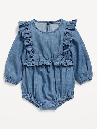 Ruffled Long-Sleeve Jean Romper for Baby | Old Navy (US)