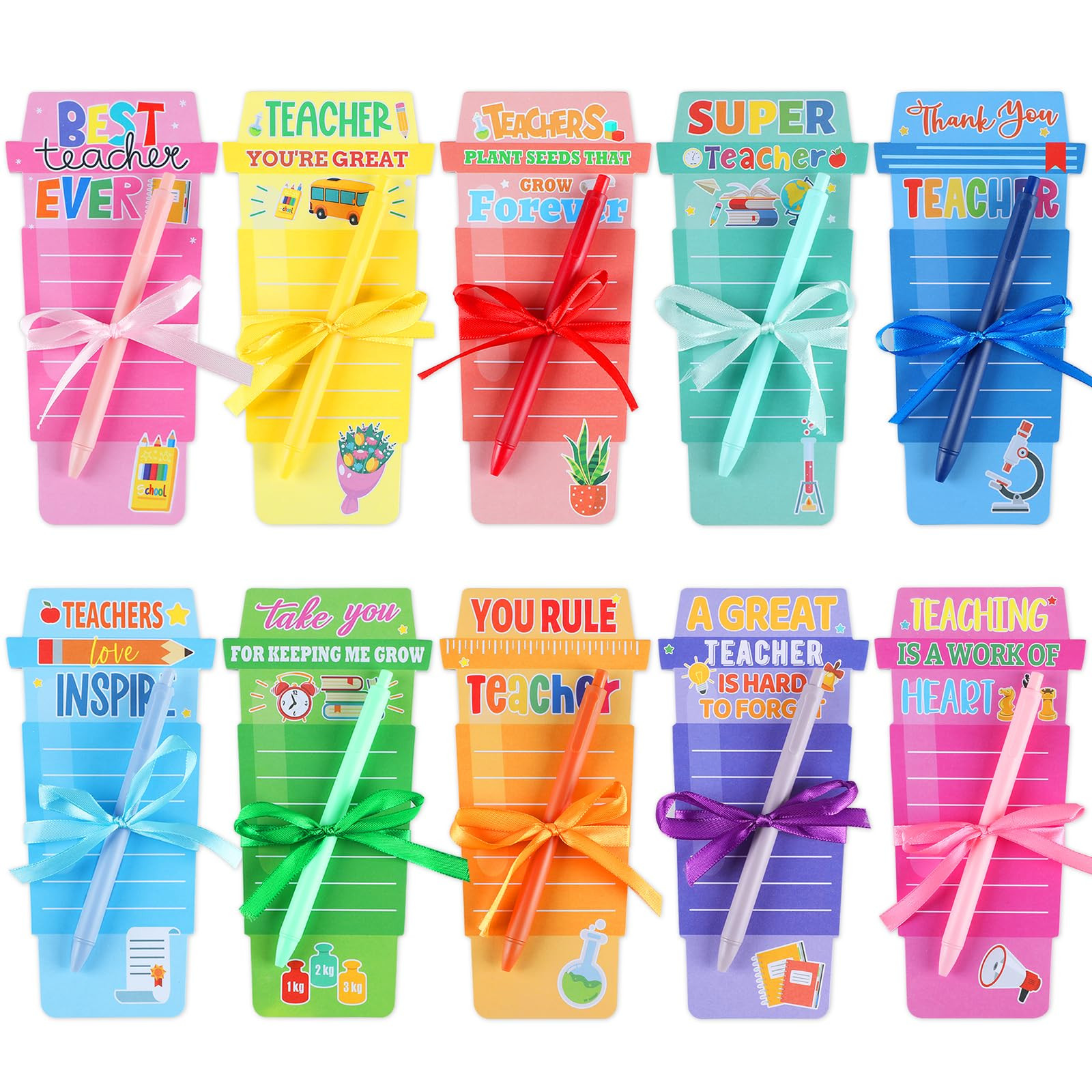 Qyeahkj 10 Sets Teacher Coffee Cup Notepad with Pen, Teacher Appreciation Personalized Sticky Not... | Amazon (US)