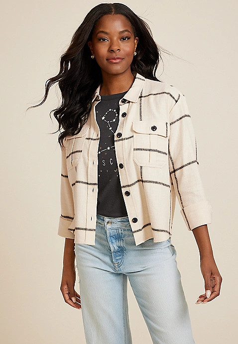 Utility Windowpane Button Up Shirt | Maurices