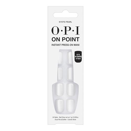 OPI On Point Kyoto Pearl | Short Round White Shimmer Satin Press On Nails | With Nail Glue | Long Lasting, Reusable, Non-damaging | Amazon (US)