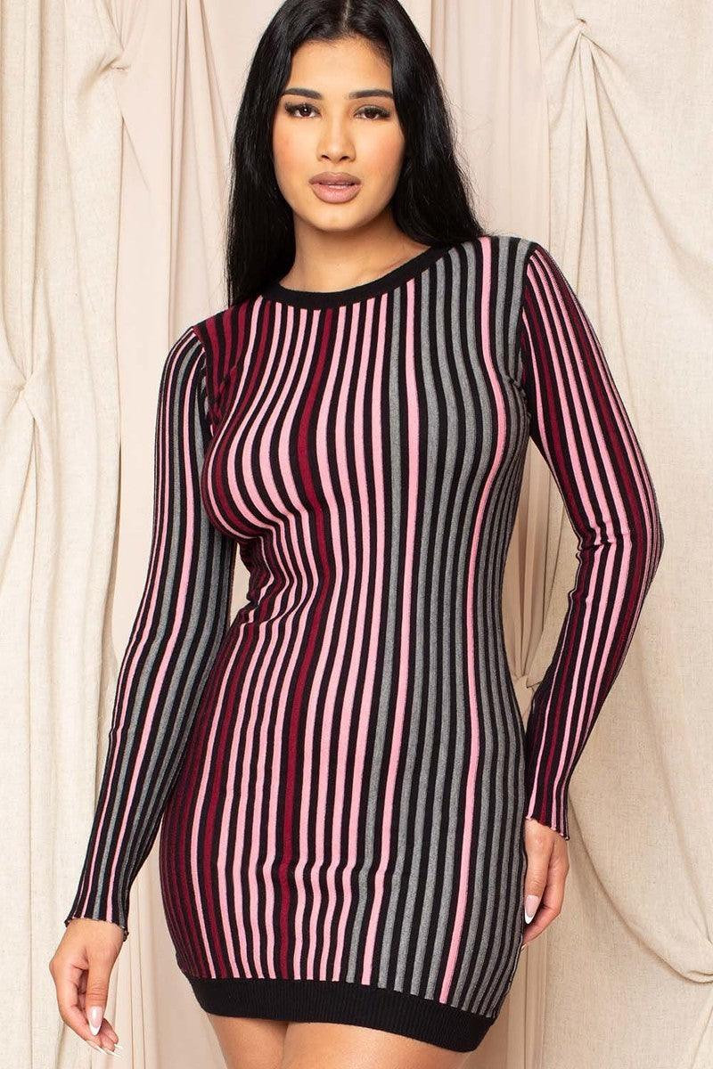 Multi-color Striped Ribbed Dress | Ami Club Wear