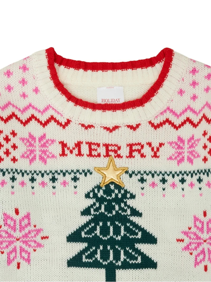 Holiday Time Toddler Girls Merry & Bright Christmas Sweater, Sizes 12M-5T | Walmart (US)