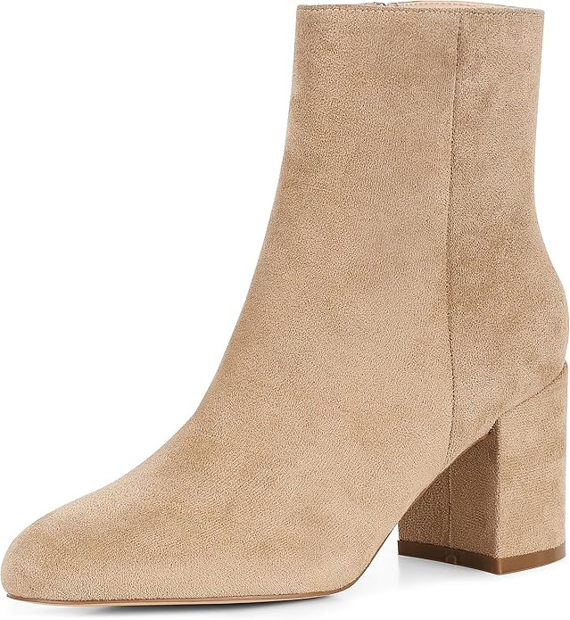 Oiamenne Ankle Boots for Women Round Toe Chunky Heel Ankle Booties Side Zipper Short Boots | Amazon (US)