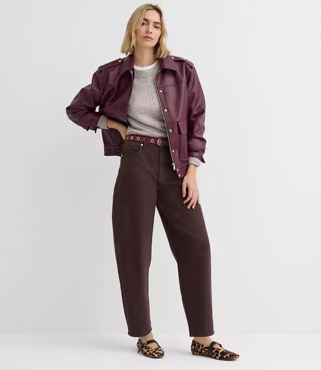 Petite High Rise Barrel Jeans in Iced Espresso | LOFT