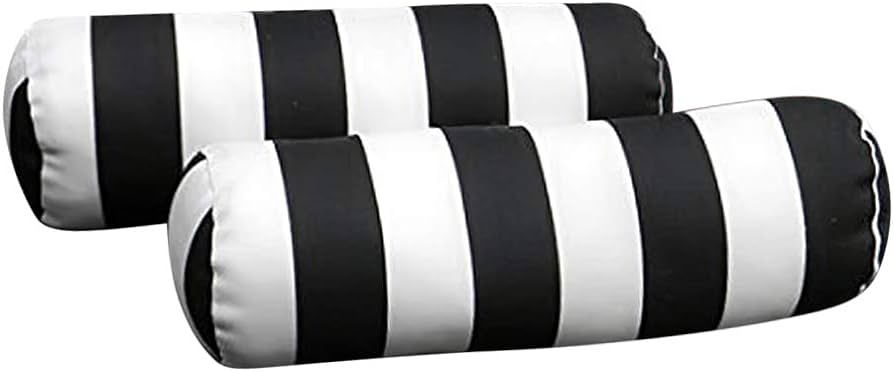 Set of 2 Indoor/Outdoor Decorative Bolster/Neckroll Pillows - Black and White Stripe | Amazon (US)