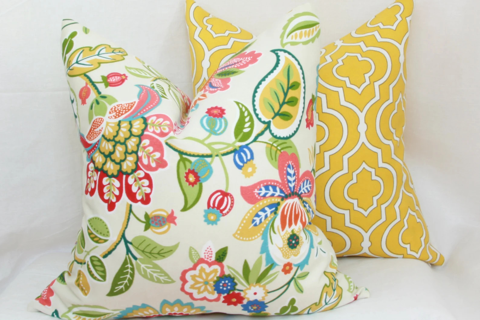 Red, yellow, green floral indoor/outdoor decorative throw pillow cover. 16x16 18x18 20x20 22x22 2... | Etsy (US)