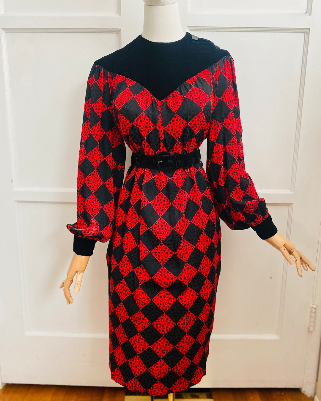 GIVENCHY vintage size 40 silk velvet harlequin dress winter beauty | Etsy (US)