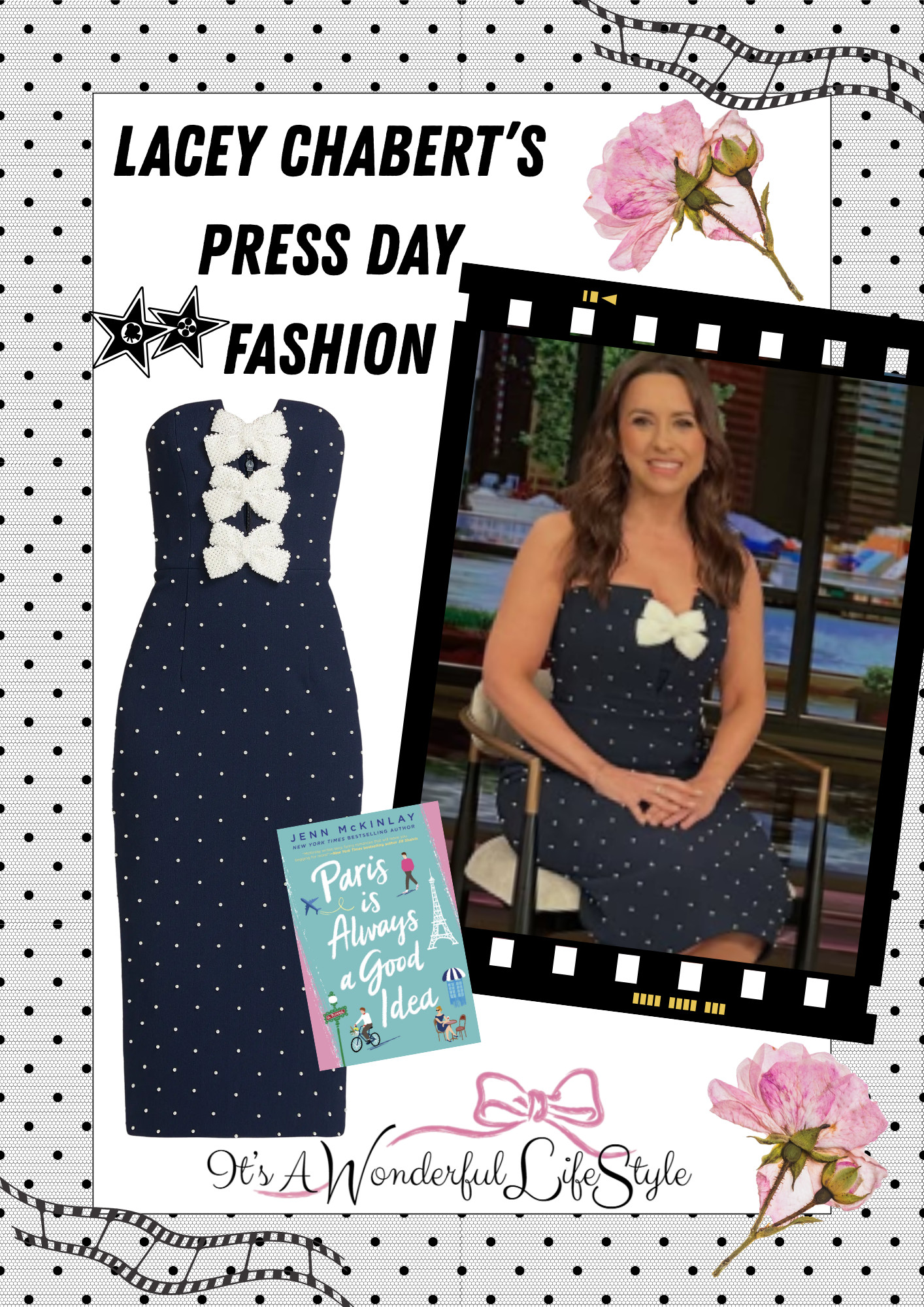 Get Lacey Chabert's adorable bow polka-dot dress she wore on Live with Kelly & Mark while promoting her new Hallmark+ series, Paris Is Always a Good Idea. 🎀 It's the perfect feminine look for summer! 

 