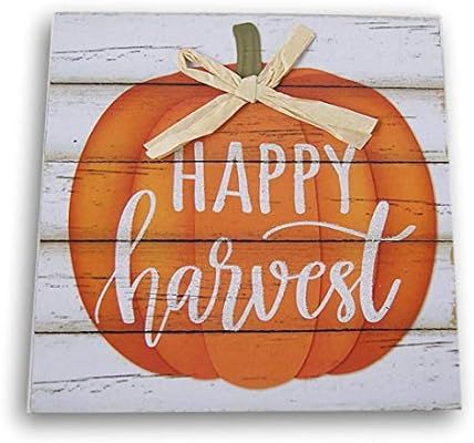 Autumn Decor ''Happy Harvest'' Pumpkin Plaque Sign - 6 x 6 Inches | Amazon (US)