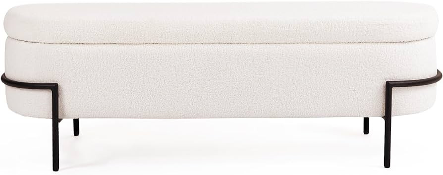 White Storage Ottoman Bench with Metal Stand, Upholstered Sherpa Stool with Large Storage Space, ... | Amazon (US)
