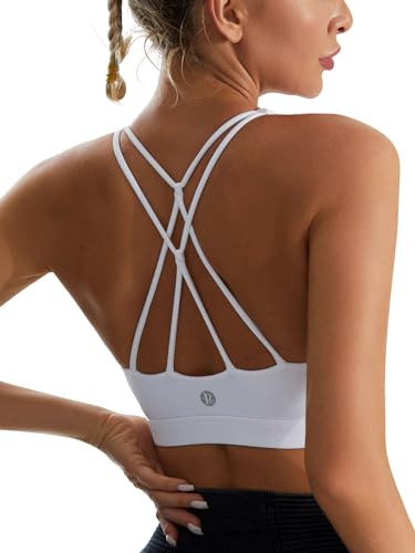 Sports Bras for Women,Padded White Sports Bra Tank Top Sexy Crisscross Back High Impact Longline Workout Yoga Bra(WX2934White,L) | Amazon (US)