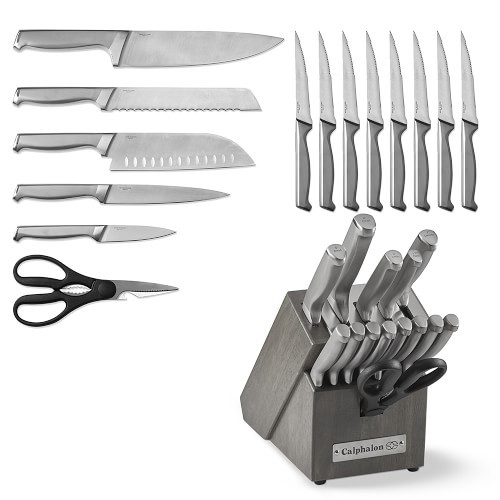 Calphalon Classic Stainless-Steel 15-Piece SharpIN Knife Set, Grey | Williams-Sonoma