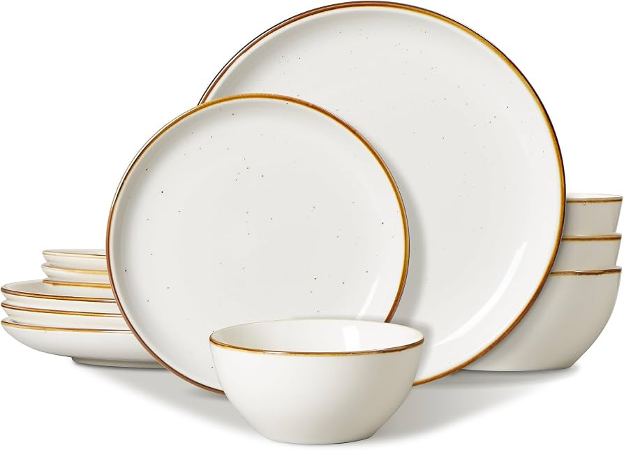 ONEMORE Plates and Bowls Set, Dinnerware Sets for 4, Porcelain Kitchen Dishes Set 12pcs, Scratch ... | Amazon (US)