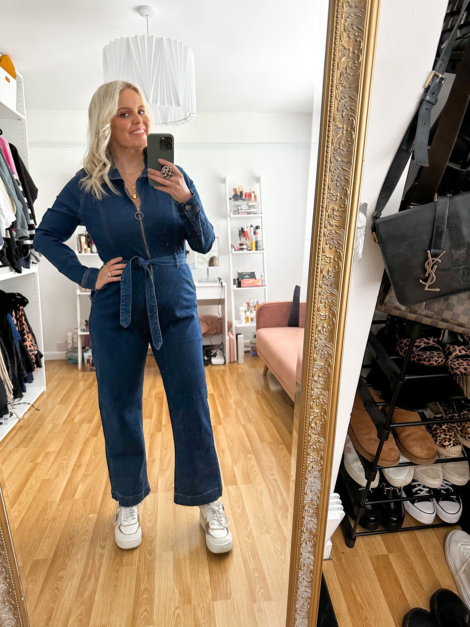 Denim boilersuit, nike air force white trainers with leopard print, layered gold necklace 

#LTKeurope #LTKSeasonal #LTKstyletip