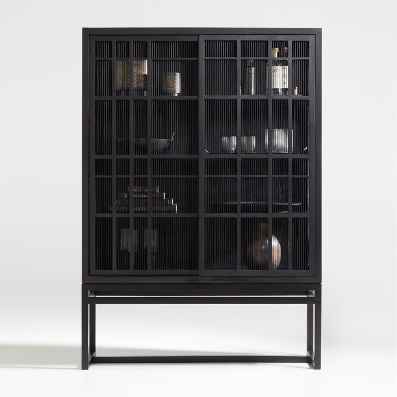 Highland Black Storage Cabinet with Sliding Doors + Reviews | Crate & Barrel | Crate & Barrel