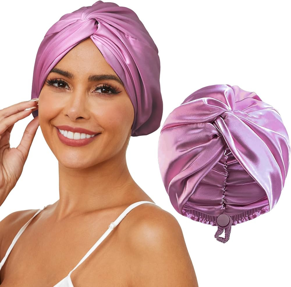 Adjustable Silk Satin Hair Bonnet for Sleeping, Double Layer Hair Wrap Sleep Cap Turban for Women... | Amazon (US)