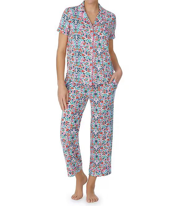 Ditsy Floral Notch Collar Short Sleeve Knit Cropped Pajama Set | Dillard's
