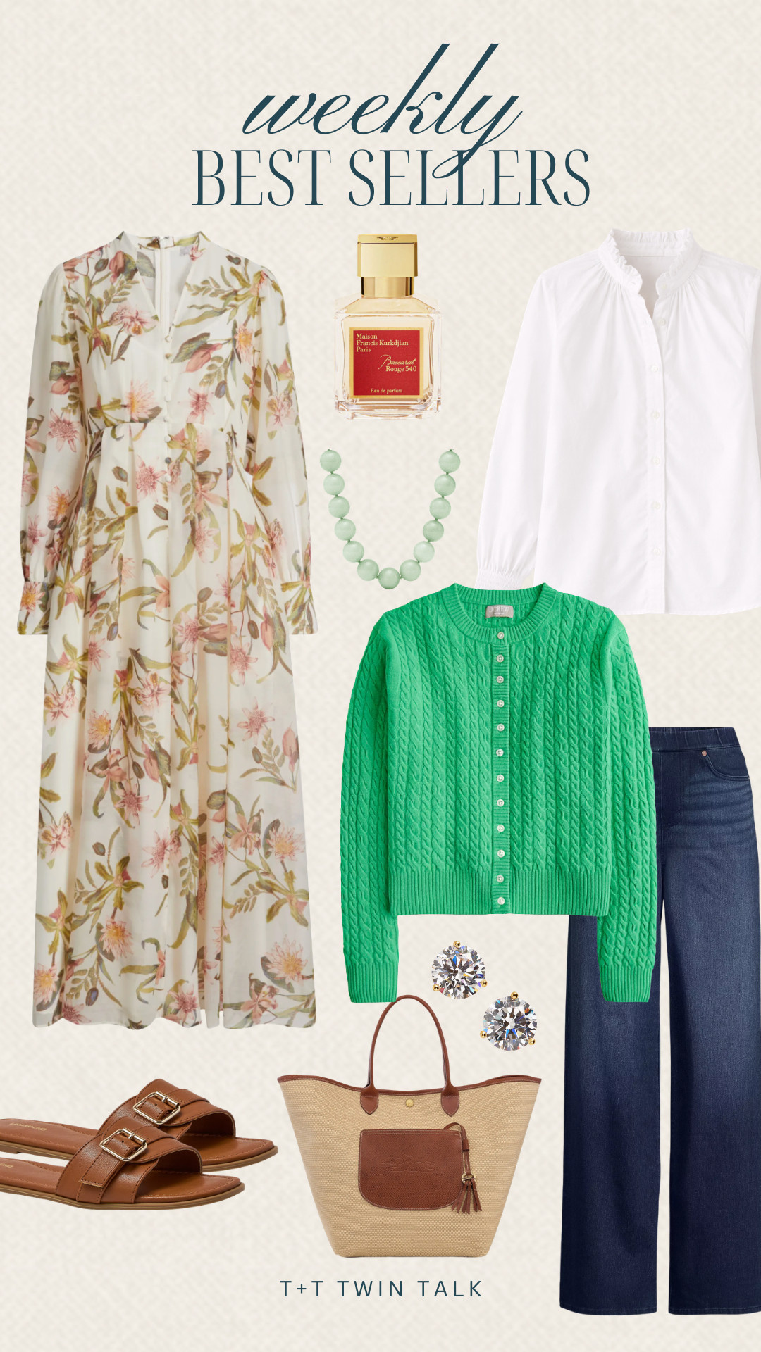 Weekly best sellers are here! This floral dress, classic denim, and easy sweater are great transition pieces as we head into spring. We’re also loving the soft green Julie Vos necklace for a subtle pop of color. 

 #LTKSeasonal #LTKOver40 #LTKMidsize