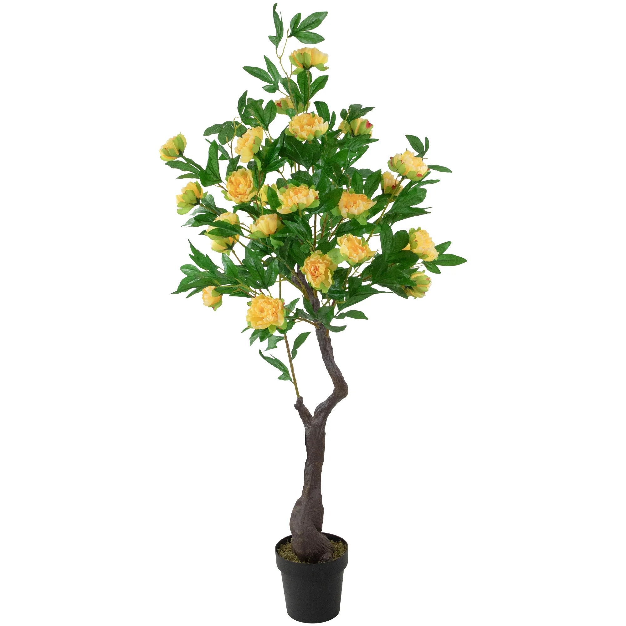 63" Artificial Yellow and Green Peony Flower Potted Tree | Walmart (US)