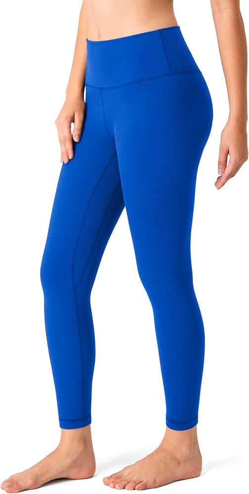YUNOGA Women's Ribbed High Waisted Tummy Control Leggings Buttery 25" Inseam Workout Yoga Pants | Amazon (US)