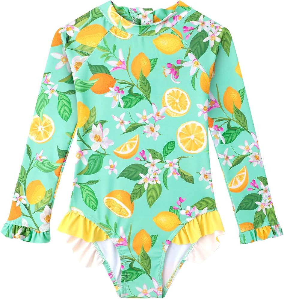 Baby Toddler Girl Long Sleeve Ruffle Swimsuit One Piece Zipper Rash Guard Bathing Suit with UPF 5... | Amazon (US)
