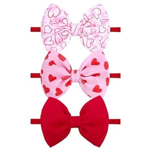 YanJie Valentines Bows for Baby Girls Nylon Headband Bows Newborn Valentines Day Headband Baby Ha... | Amazon (US)