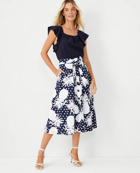 Pineapple Linen Blend Button Maxi Skirt | Ann Taylor (US)