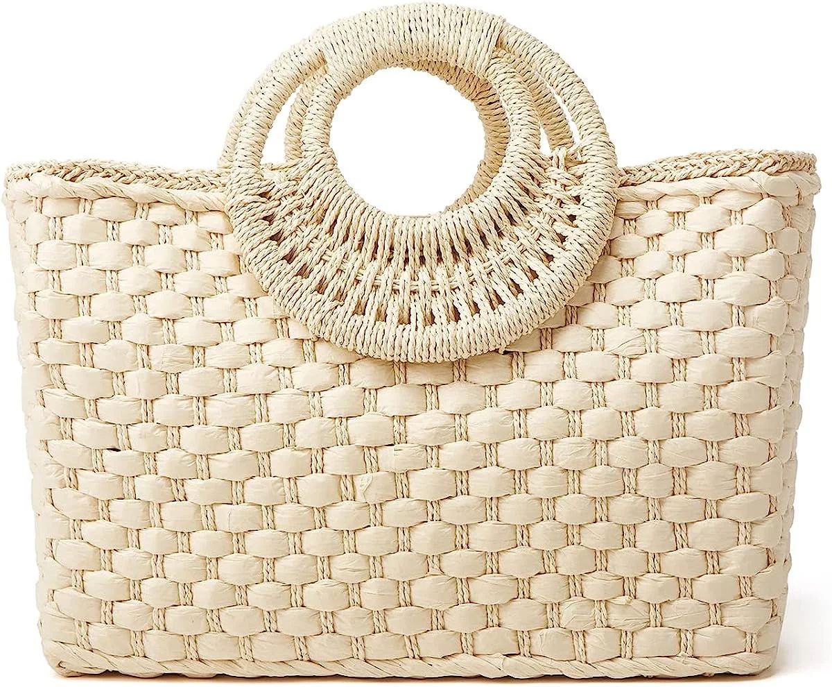 Kukuzhu Straw Hobo Bags for Women Retro Handbags Hand-woven Large Bag Round Handle Ring Totes Sum... | Walmart (US)
