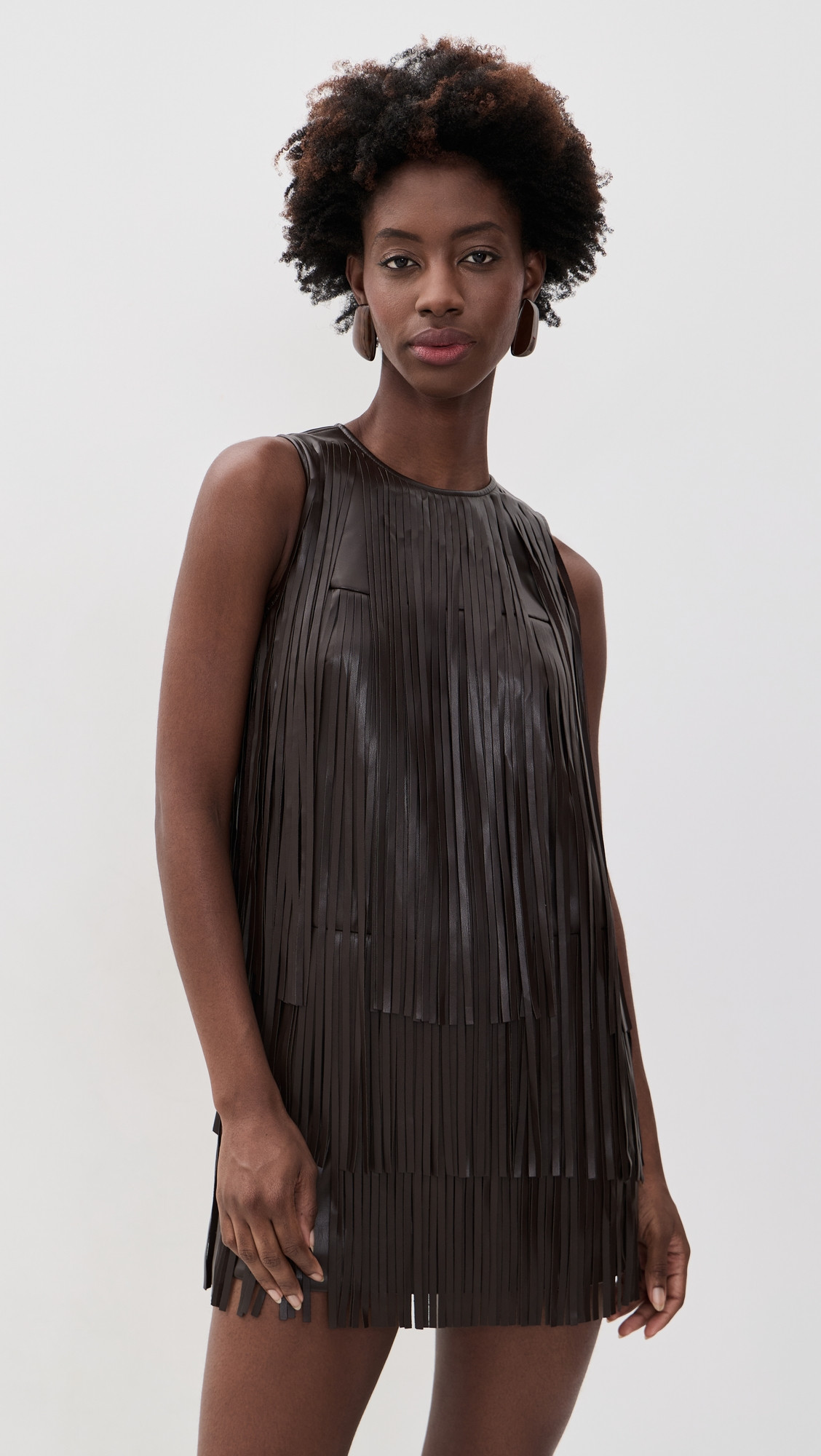 SIMONMILLER Sina Vegan Leather Fringe Dress Dark Choco Brown XL | Shopbop