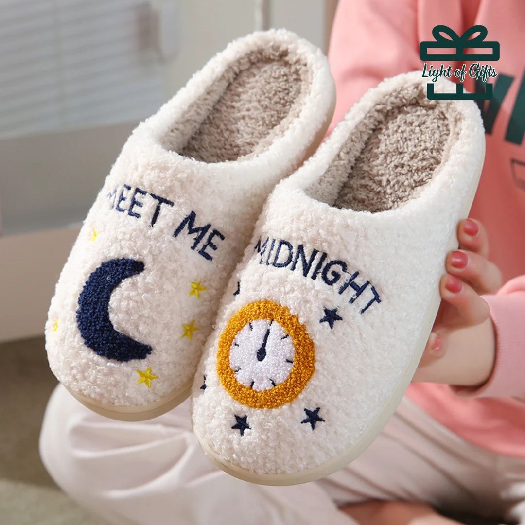 Meet Me at Midnight Fluffy Cute Slippers Cozy Home Slippers - Etsy | Etsy (US)