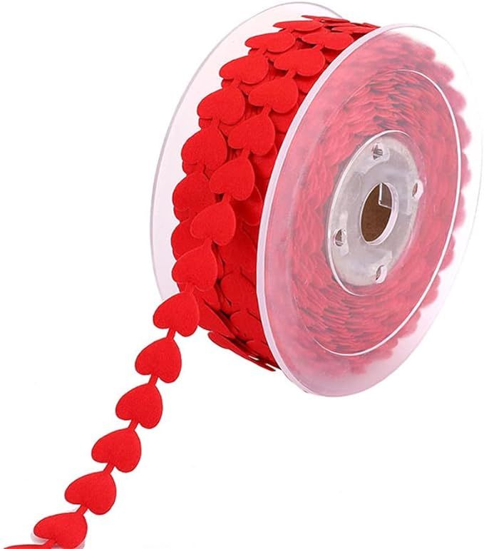 MRSRIBBON 5/8” Love Heart Ribbon for Crafts - 20meters/roll Red/White Embossing Ribbon with Hea... | Amazon (US)