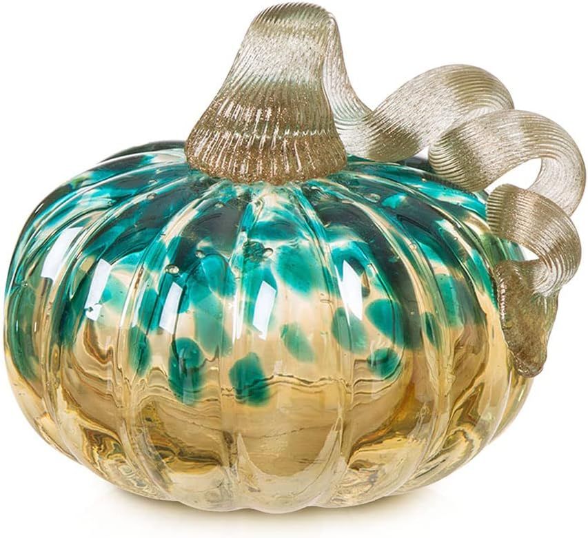 Amazon.com: Glitzhome Hand Blown Glass Pumpkin Table Accent for Fall Harvest Decorating Blue/Gold... | Amazon (US)