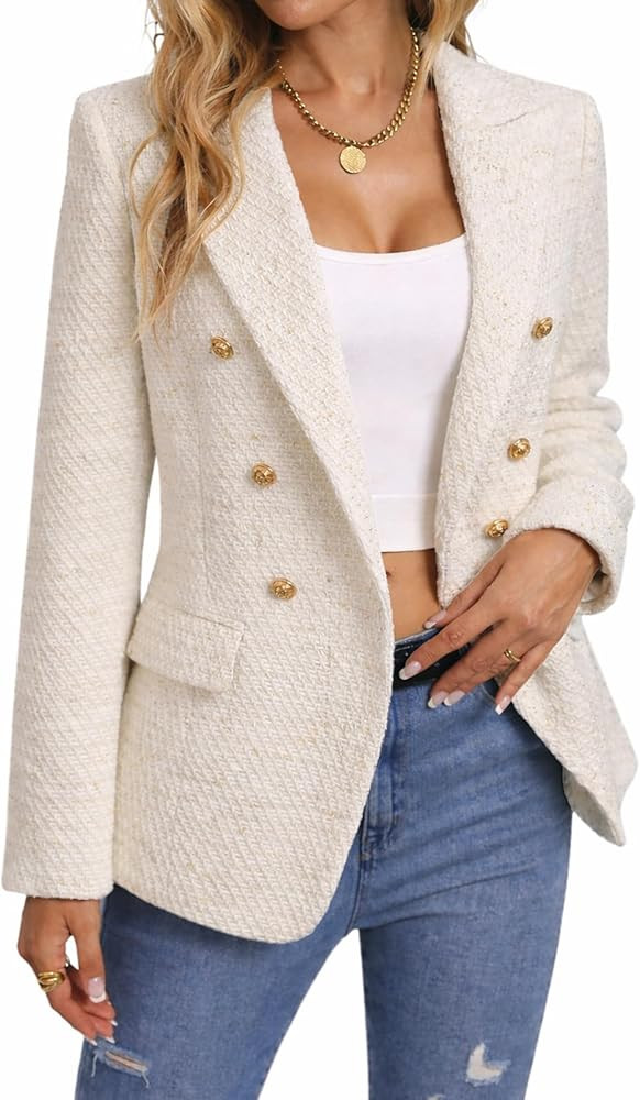 Mina Self 2026 Spring Women's Tweed Plaid Blazer Jacket - Fully Lined Fashion Business Casual Ele... | Amazon (US)