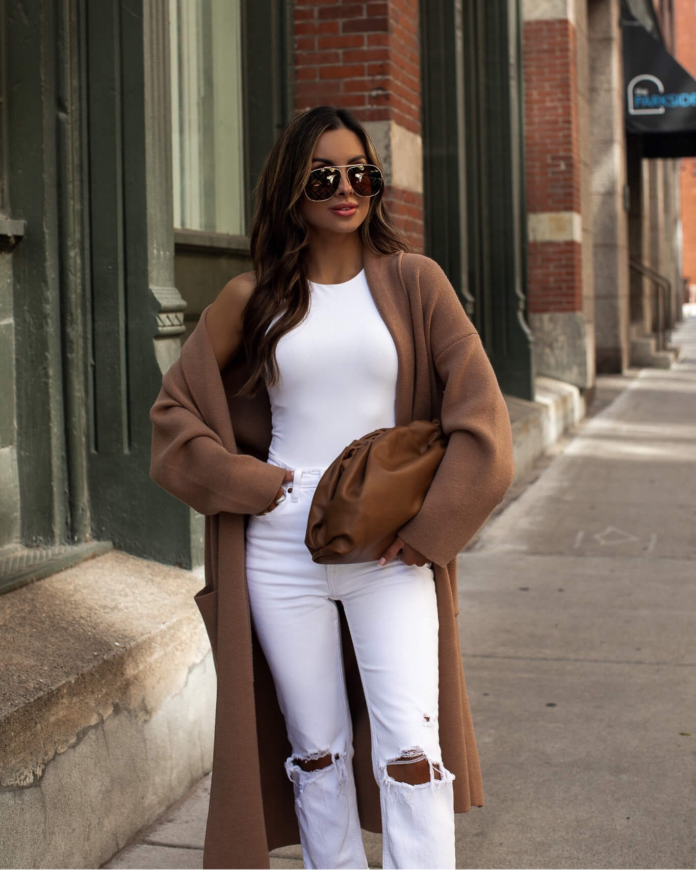 Casual summer outfit / pre fall outfit / transitional outfit 
Mango camel coatigan
Abercrombie white bodysuit
Abercrombie distressed jeans
Golden goose sneakers    

#LTKStyleTip #LTKSeasonal #LTKFindsUnder100
